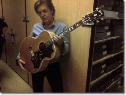 Paul McCartney briefly played Elvis' 1956 Gibson J200 guitar while humming the famous Elvis tune Loving You.